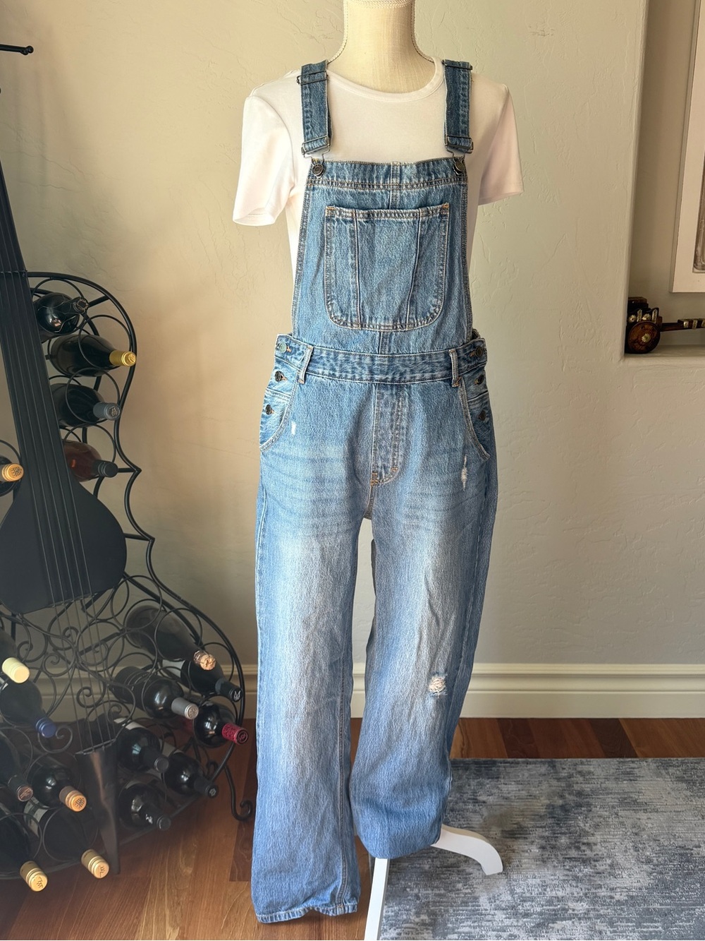 Cello Women's Light Blue Denim Full Length Overalls with Distress Size M